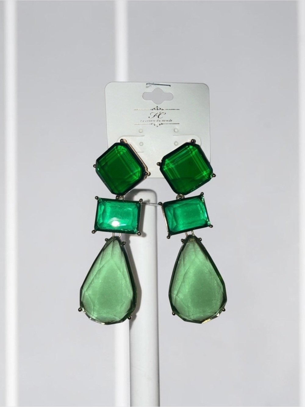 Green Multi-Stone Drop Earrings - Picture 2 of 4